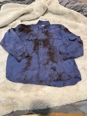 Button-Down Tie-Dye Shirt in Blue and Brown - Relaxed Women's Top